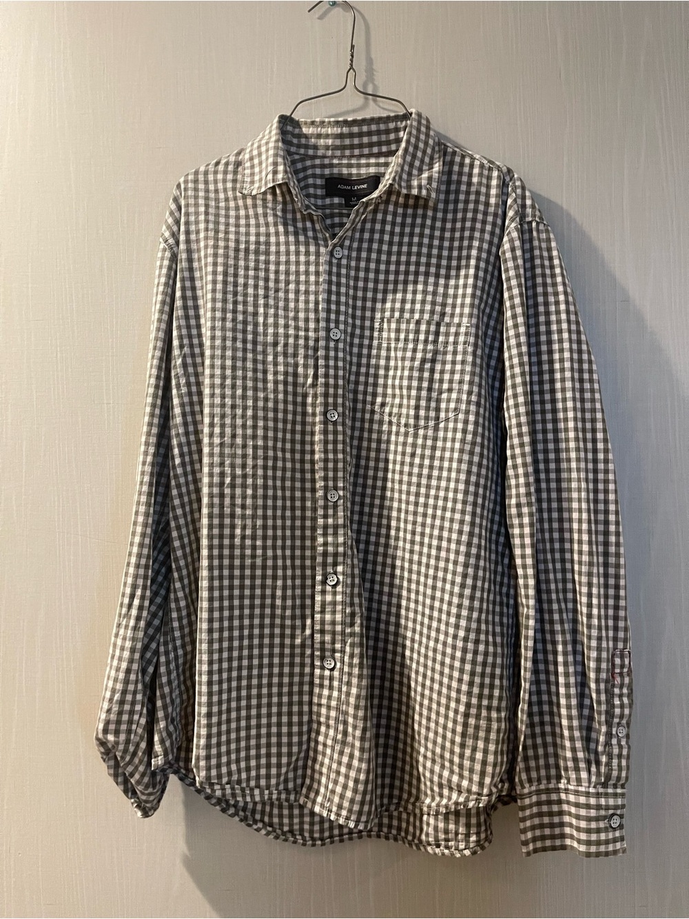 Adam Levine Collection Men's Gray and White Check Button-Down Shirt
